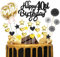 Happy 40th Birthday Cake Toppers Black Gold Glitter Happy Birthday Cake Topper 40th with Star Heart Paper Fan Balloon 25pcs Birthday Cupcake Topper for Men Him Forty Anniversary Birthday Party Decor