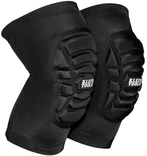 Klein Tools 60614 Knee Pads, Lightweight Padded Knee Sleeves, Breathable Mesh Back, Elastic Cuff with Slip-Resistant Silicone, S/M, Black