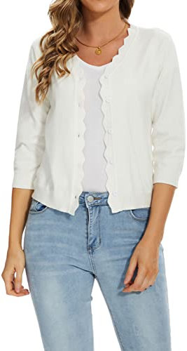 MINTLIMIT Ladies Cardigan V-Neck Women's Cardigans 3/4 Sleeves Knitting Dress Coat Size 8 10 (WH-White S)