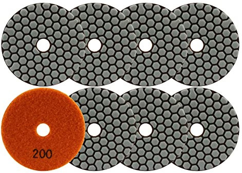 FOCSTOL Diamond Dry Polishing Pads - 8pcs 100mm Grit 200 Polishing Kit for Granite Marble Artificial Stone Quartz for Angle Grinder