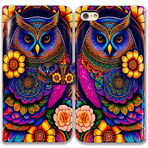 Bcov iPhone SE 3rd Gen 2022 Case,Colorful Owl Mandala Flower Leather Flip Phone Case Wallet Cover with Card Slot Holder Kickstand for iPhone SE 2020 7 8