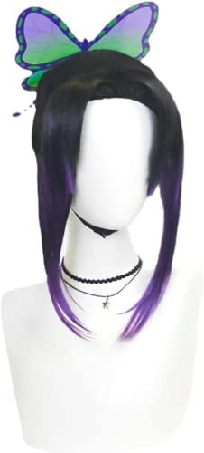 Anime Demon Slayer Kochou Shinobu Cosplay Perücke Schwarz Lila Kurzhaar perücken für Halloween Party Kostüm Karneval Perücke Mütze
