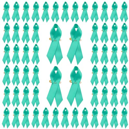 WANDIC Lot de 200 broches avec ruban en satin et épingle, pour sensibilisation aux agressions sexuelles, au cancer du foie, décoration, activités d'intérêt public, pour homme, femme, turquoise/vert