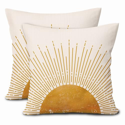 Sunrise Sunshine Kissenbezüge, 40,6 x 40,6 cm, abstrakte Boho-Kissenbezüge, senfgelb, Bohemian-Stil, 2er-Set, Strandzimmer-Dekoration, ästhetisch für Couch, Sofa, Bett, Schlafsaal, Veranda, Outdoor
