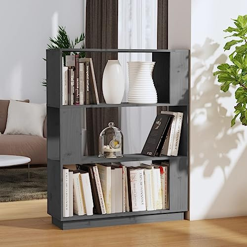 Higsose Bücherregal/Raumteiler Grau 80x25x101 cm Standregal Holz Bookshelf Wohnzimmer Regal Standregal Bücherregal Vielseitige Regal Schmal Vitrinenschrank Raumteiler Holz Massivholz Kiefer