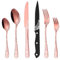 36-teiliges Besteck Set Roségold für 6 Personen, HONKKU Edelstahl Besteckset mit Steakmesser, Essbesteck Set Spiegel Polierter mit Blumenmustern, Gabel Löffel Messer Set Geschirrspüler Safe