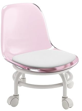 perfk Tabouret Roulant Bas, Tabouret de Chaise pivotant avec Support Dorsal, Repose-Pieds Robuste, siège à roulettes Basses, Tabouret Roulant Rotatif à 360, Rose