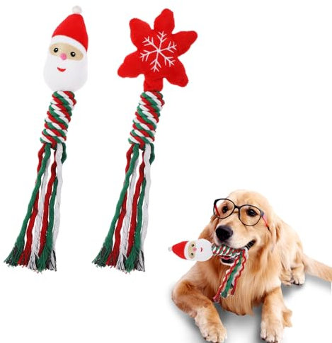 Amaxiu Weihnachts Kauspielzeug für Haustiere, 2 Stück, Weihnachts Hundeseilspielzeug Welpen Quietschspielzeug Kautrainingsspielzeug Hunde Plüschspielzeug Weihnachts Interaktives Spielzeug(B)