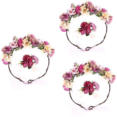 Abaodam 3pcs Realistic Flower Wristband Floral Headpiece for Wedding Floral Headband Kit