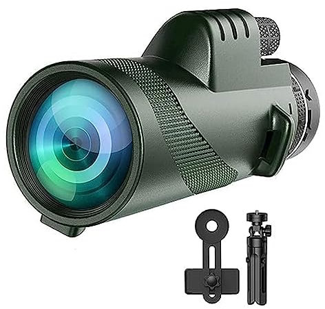 Obahdirry Monokular-Teleskop, 80x100, Kompakt mit Smartphone-Adapter, Stativ, für Erwachsene, Anfänger, Outdoor-Enthusiasten und Familien mit Kindern, unisex, Armeegrün, Plössl Okular
