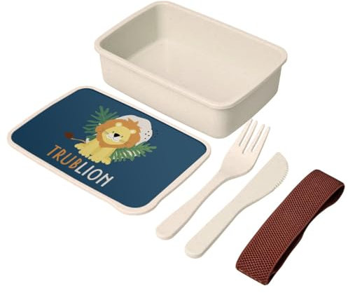 Fabulous Lunch Box - Boite à Repas avec couverts Bleu - Lion Trublion Dessin Illustration Roi de la Savane - 700 ml