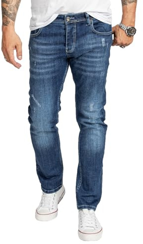 Rock Creek Herren Jeans Regular Fit Stretch Jeans Männerhose Herrenjeans Denim Hosen Herrenhose Straight Cut Stonewashed RC-2410 Blau W29 L30