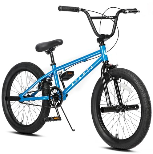 AVASTA 20 Inch Freestyle Youth BMX Bicycle Big Kids Teenager Bike for Age 6 7 8 9 10 11 12 13 14 Years Old Boys Girls Teen Adult and Beginner-Level Rider with 4 Peg, Blue