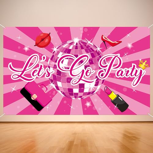 Rosa Let's Go Party-Banner, 150x90cm Prinzessinnen-Themenbanner Let's Go Party Hintergrund für Mädchen Frauen Junggesellenabschied Geburtstag Mottoparty Dekorationen Foto-Requisiten
