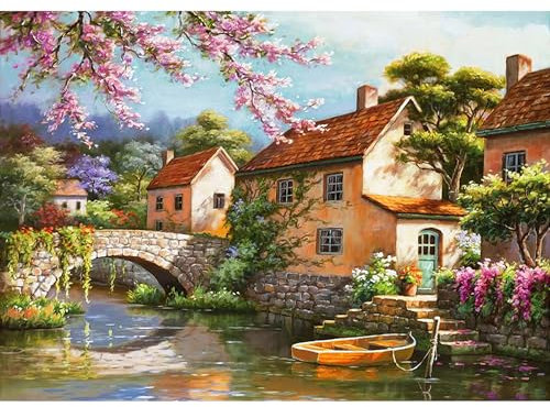 QENSPE Landschaft Diamond Painting Kit Erwachsene 5D Dörfer Diamant Painting Bilder, Landschaft Diamond Art Set DIY Full Diamant Kunst Malerei Kreuzstich Set Home Wand Dekor Geschenk 30x40cm
