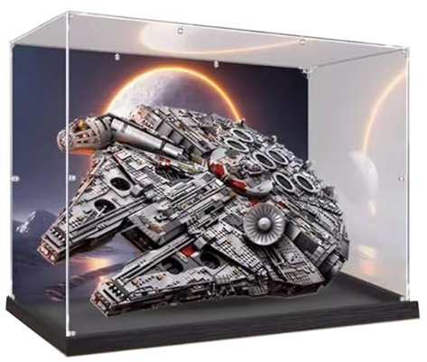 Acryl-Vitrine kompatibel mit 75192 Millennium Falcon, staubdichte Schaukasten (nur Gehäuse) (Lego-Sets sind nicht im Lieferumfang enthalten) (gemalter Hintergrund)