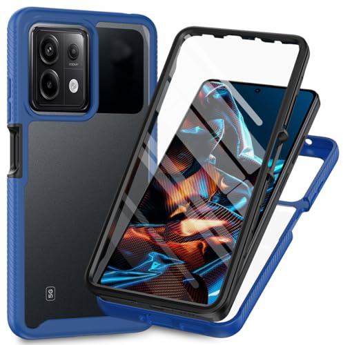 RonRun Coque pour Xiaomi Redmi Note 13 Pro 5G, 360° Transparente étui Antichoc Housse Integrale Transparent Silicone Bumper avec Protecteur d'Écran Intégré Case - Bleu