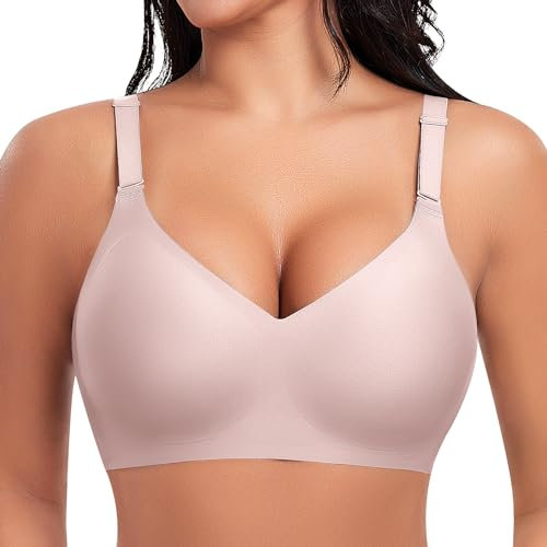 Ganado Soutien Gorge sans Armature Brassière Femme Push up Col en V Bralette Comfit Brassiere sans Coutures (Rose,S)