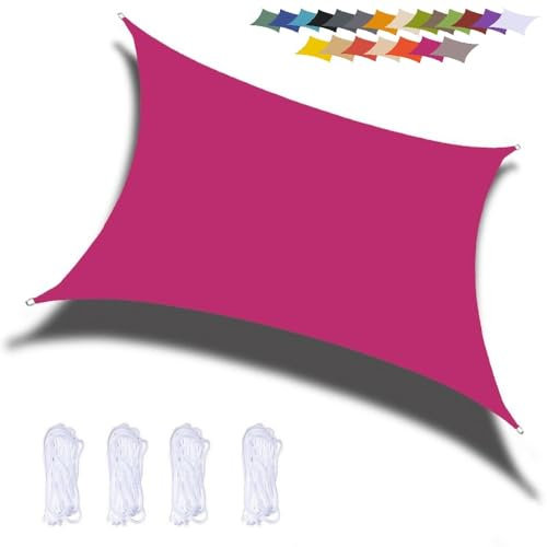 Sonnensegel, rechteckig, wasserdicht, 95 % UV-Block, Garten-Sonnenschutz, Markise, mit vier kostenlosen Seilen, für Außenbereich, Garten, Terrasse, Hof, 5 x 7 m, Rosa