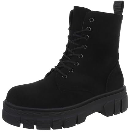 Ital Design Damenschuhe Stiefeletten Plateaustiefeletten, DES901S-, Textil, Schwarz, Gr. 36