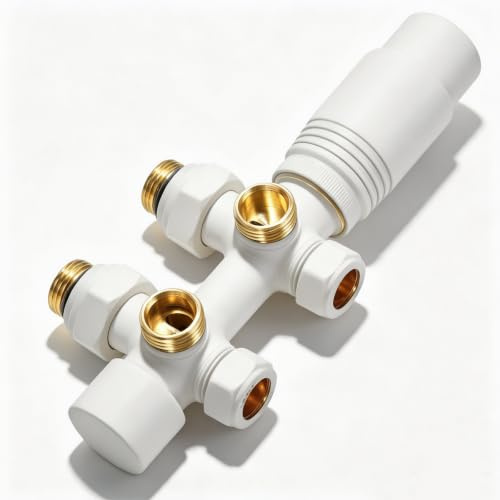 SVNR Multiblock Heizkörper Mittelanschluss, H-Typ Thermostatventil, Hahnblock Heizkörperventil Eck- und Geradeform, mit Heizungszubehör, Thermostat für Badheizkörper, Weiß G1/2, 1 Stück
