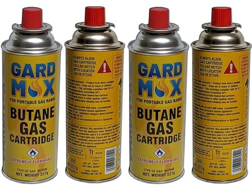 Butane Gas Canisters Suitable for Catering Camping Cooking Heating Outdoor Gas Canister for Portable Cooker Stove Blowtorch Bbq Grill Weed Burner Heater EN417 Bottle Cartridge (4 Butane Gas Cans Only)