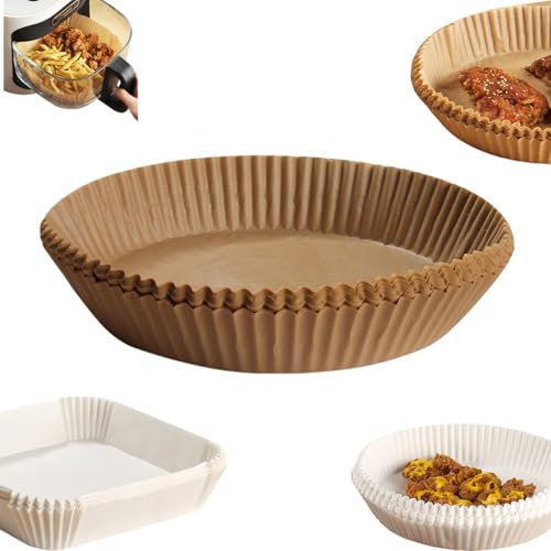 Vyloky Papel de horno para freidora de aire caliente de 2 a 4,2 L, 16-27 cm, 100 unidades de papel pergamino redondo, papel desechable para horno y freidoras de aire (color base redondo, 23-27 cm)