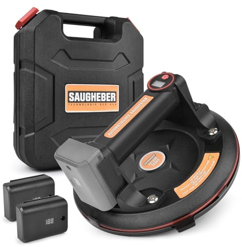 Profi für Heavy Duty | Elektrischer 200mm Vakuum-Saugnapf | Tragkraft 300KG | Saugheber mit 2X Akku | Automatischer Nachsaugung Vakuum Glassauger Transport von Fliesen Marmor Aquarium Platten Laminat
