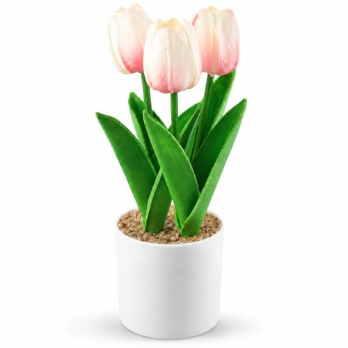 Tulpen-Topf mit PU-Haptik, künstliche Tulpenpflanzen im Topf, für Zuhause, Hochzeit, Party, Dekoration (Champagner)