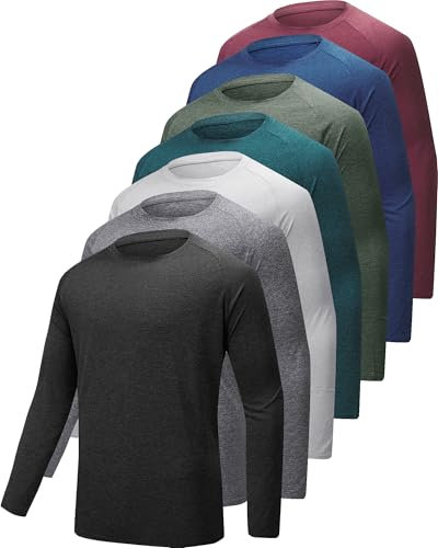 YOIOWVY Men's Long Sleeve T-Shirts 3/5/7 Pack UPF50+UV Sun Protection Breathable Sports Shirts Quick Drying Running Tshirts for Men Tops
