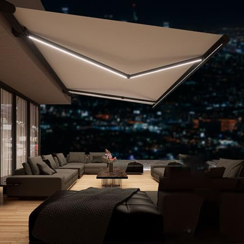 vhdurike Toldo retráctil Totalmente automático, Refugio Parasol con luz LED, Parasol para Exteriores, toldo eléctrico para Patio Trasero, jardín y balcón,6.5 * 5FT