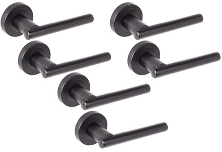 Hunta HANDLEZONE® 3 Sets Solus Lever On Round Rose Door Handles, Internal Passage Latch Handles - Black Matt