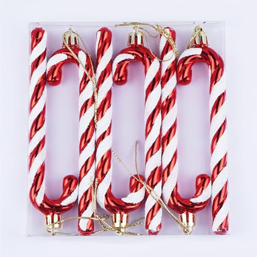 6 Stück Weihnachtsbaum Anhänger, Zuckerstangen Weihnachtsbaumschmuck Kostümzubehör, Neuheit Weihnachten Hängenden Ornamente Glitzernde Anhänger für Weihnachtsfeiern (Rot)