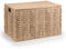 Woodluv Storage Basket Trunk Chest, Woven Storage Basket with Lid, Storage organiser, Basket Storage Bedding, Blanket & Toy Box, Medium - Khaki