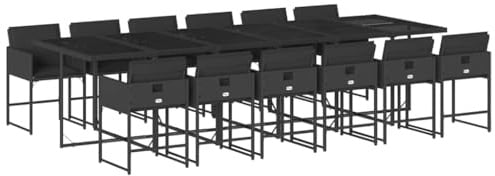 vidaXL Garten Essgruppe 13-TLG., Gartenmöbel Set Tisch mit 12 Stühle, Gartengarnitur mit Kissen, Sitzgruppe Essgarnitur Terrasse, Schwarz Poly Rattan
