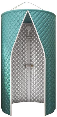 Cabine de Douche Portable Camping Isolation Épaissir 8mm - Isoler l'air Froid, Rideau de Douche Rond Suspendu Pliable en Polyester + Coton pour Salle de Bain et Extérieure(Vert,100 CMx180 CM)