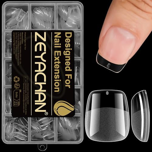 ZEYACHAN 540 Pièces Capsule Americaine Ongle Carré Court, 15 Tailles Faux Ongles Transparent, Semi Givré, Soft Gel Nail Tips, Capsule Gel x Pose Americaine Pour DIY Nail Art et Salon