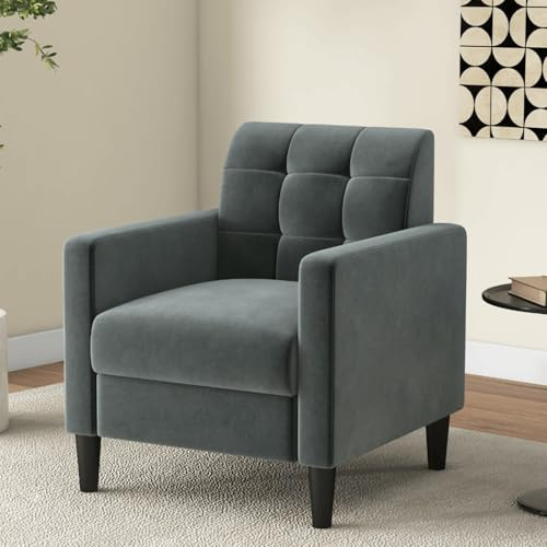 Multigot Modern Accent Armchair, Upholstered Button Tufted Lounge Chair | Mid-Century Velvet Single Sofa Chair Comfy Resting Armchair for Living Room Bedroom Reception