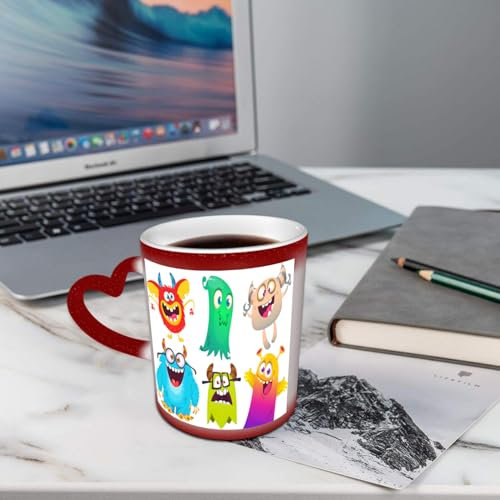 AELKSP Ceramic,Cute Cartoon Monsters. Goblin Ghost Troll Monster yeti and Alien Hall,Coffee Mug Color Changing Mug Hot Heat Changing Mug Hot Heat Sensitive Mug Coffee Mug Tea Mug Drink Cup Milk Mug