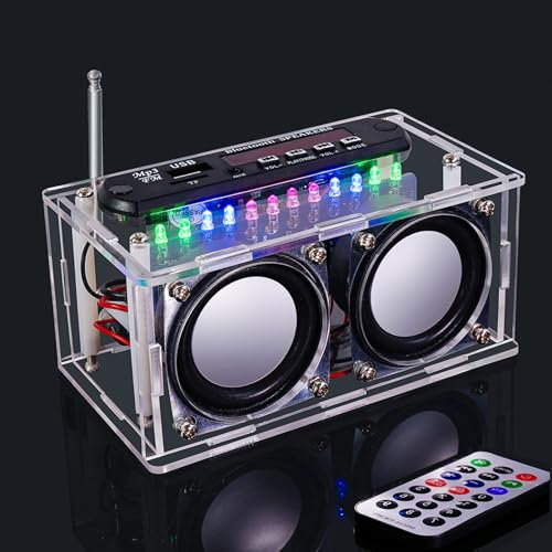 PZMYJB DIY Bluetooth Lautsprecher Löten Bausatz mit Radio, Elektronik Audio Amplifier Music Stereo mit Display und Acrylgehäuse, Unterstützt FM, AUX, BT 5.0, USB, TF Modus