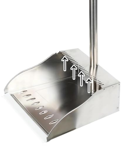 Recogedor de Metal de Mango Largo de Acero Inoxidable, Resistente con Dientes, para Interiores y Exteriores, para el hogar, Cocina, vestíbulo, habitación, Oficina