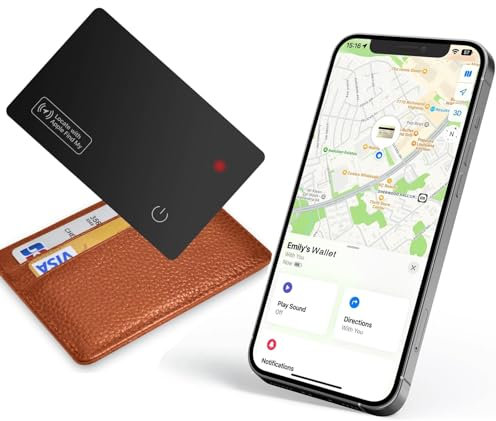 Pavlleen Smartcard Tracker, Dünne Geldbörsen Tracker Karte, kompatibel mit Apple Find My(nur iOS), IP67 Wasserdicht, GPS Item Finder für Geldbörse,Gepäckanhänger,Reisepass, 1er-Pack (Schwarz)