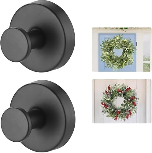 Stainless Steel Luxe Suction Cup Hooks for Christmas Wreath, No Drill Hook for Shower Hanging Towels, Wreath Hanger Holder for Glass Window Door Bathroom Mirror (2, Black)