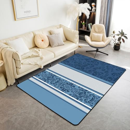 Loussiesd Geometrische Boho Hellblau Exotische Art Teppich 150x200cm Moderne Gestreifte Kunst Wohnzimmerteppich Native American Indian Design Modern Teppich Streifen Linie