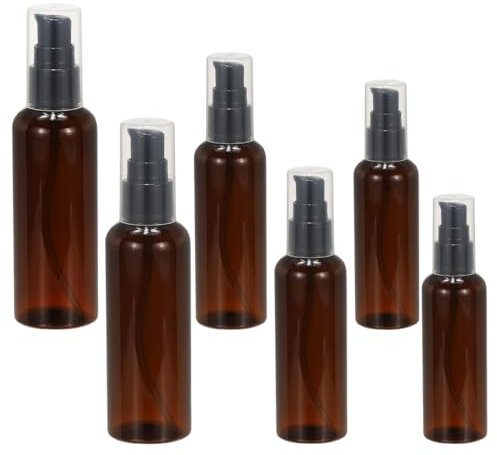IKOPFLN 6 Articles vides en verre brun, bouteille en verre brun avec pompe, bouteille d'huile essentielle, bouteille de voyage, bouteille de crème, bouteille de lotion avec embout de pompe noir