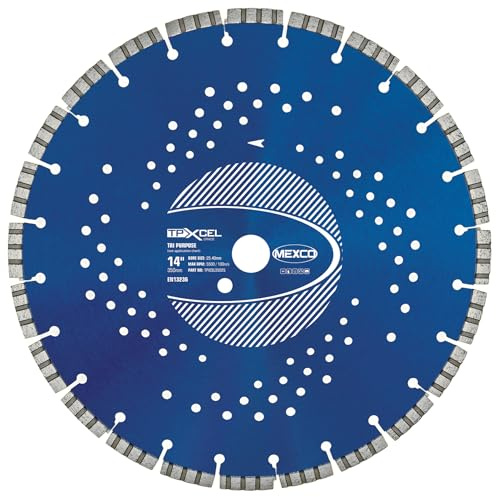 Mexco Tri-Purpose Diamond Blade XCEL Grade – Superior, High-Performance Multi-Material Cutting Disc for Concrete, Asphalt, Slate, Brick - 350mm, 10mm Segment Height, 25.4mm Bore