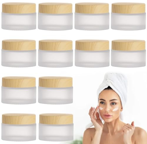 12 Stück Weiß Mattiertes Glas Cremedose, 30ml Glas Döschen, Cremedose Leer aus Mattglas, Reisekosmetikbehälter für Kosmetika, Lippenbalsam, Lotionen, Cremes, Musterreisebehälter