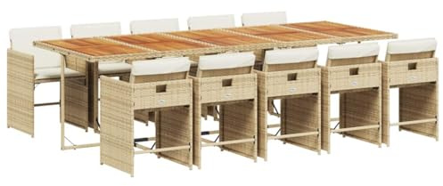 vidaXL 11-TLG. Garten-Essgruppe mit Kissen Beige Poly Rattan