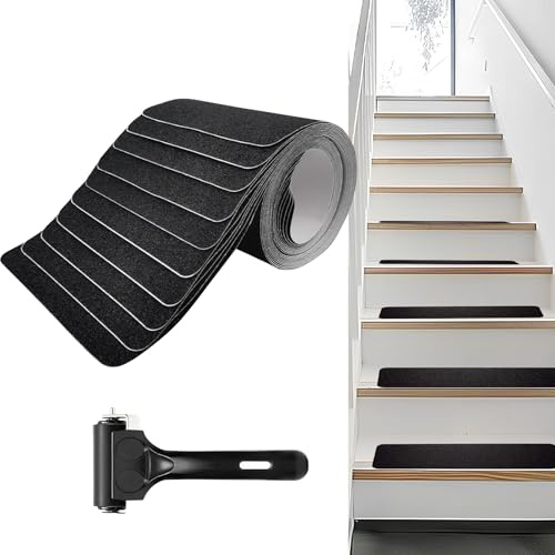 Aartner Stair Treads, 15 Pack Outdoor Non Slip, 24 x 4 Pre-cut Anti Slip Tape Strips with Roller, Weather Resistant Grip Tape for Steps Wooden Tiles Indoor Staircase Floor Ramp Ladder (10CM*60CM)