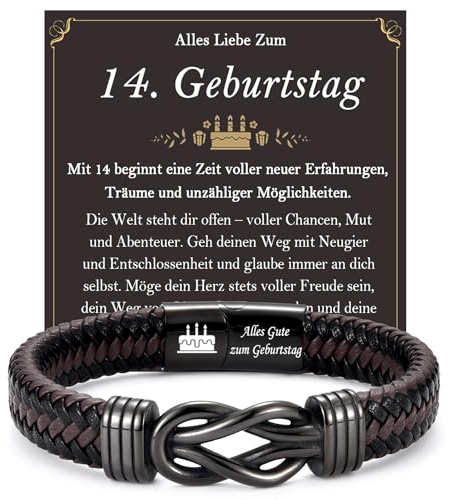 FAOMZQ 12-60 Geburtstagsgeschenk für Männer und Jungen, Braunes Lederarmband zum Geburtstag für Papa Opa Sohn Enkel Neffen Bruder Ehemann Freund Kollegen